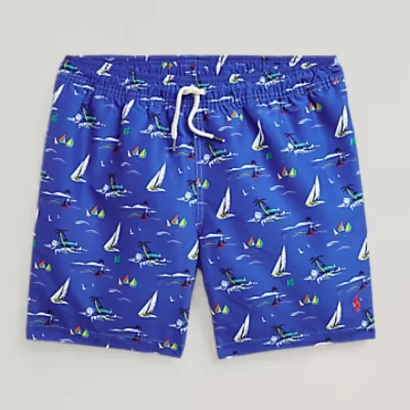 Ralph Lauren Traveler Blue Sailboat Print Swim Trunk
